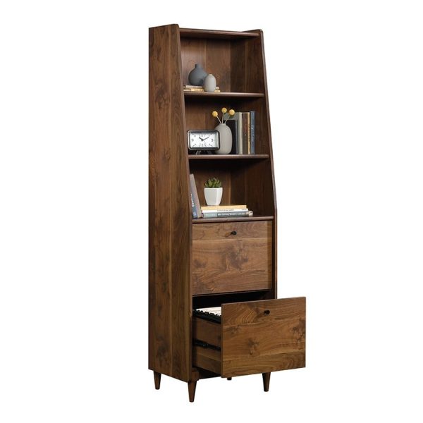 3 Shelf Narrow Bookcase with 2 Drawers, Vintage Walnut Finish - Image 5