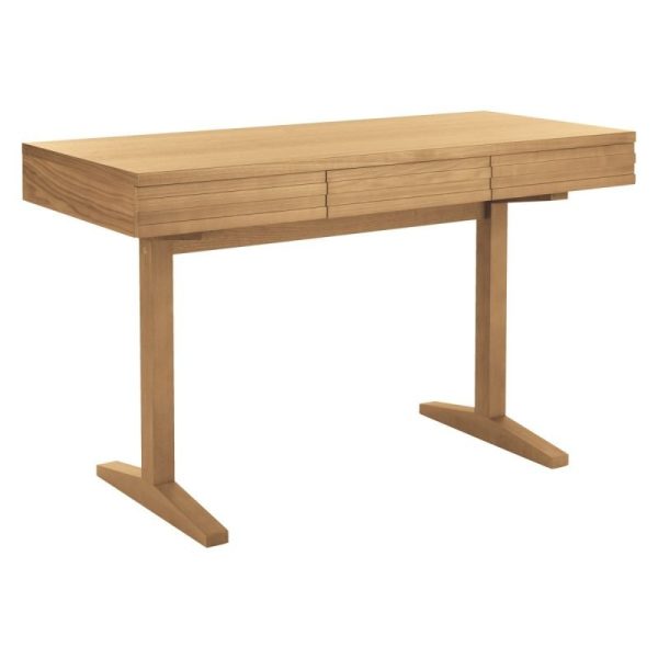 3 Drawer Teak Desk With Pedestal Legs - Image 6