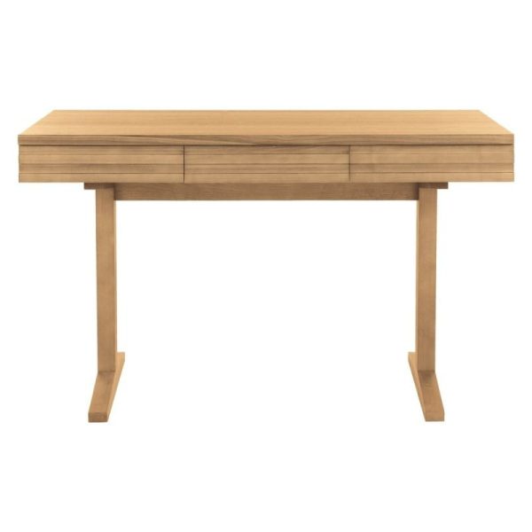 3 Drawer Teak Desk With Pedestal Legs - Image 3