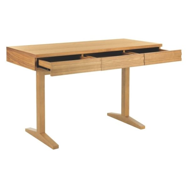 3 Drawer Teak Desk With Pedestal Legs - Image 4