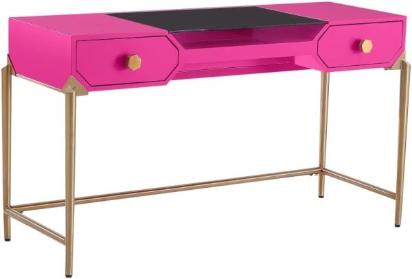 Tov Furniture Bajo 30" H Transitional MDF Wood Desk in Lacquer Pink/Gold