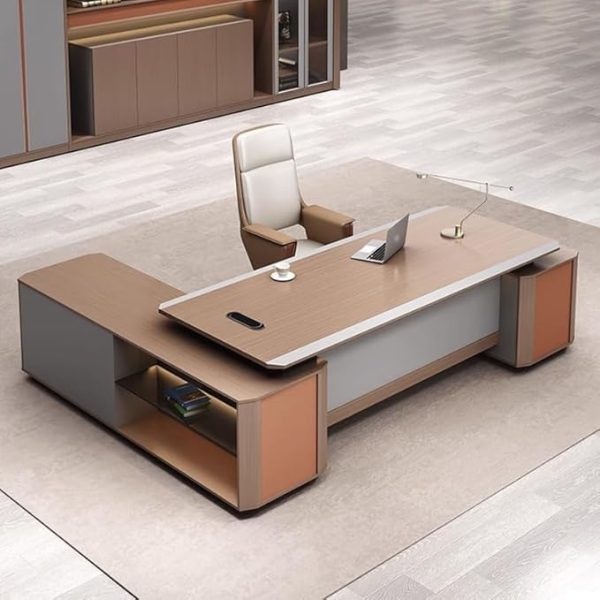 Modern Office 94.4In Computer Desk L-Shape Boss Business Table Home Office Furniture Executive Desks Wood Executive Desk with Side Storage Drawers and Cord Management, Without Chairs(94.4in) - Image 5