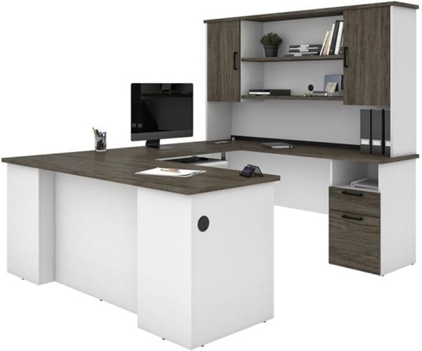 New Contemporary White U Shaped Computer Desk Storage Wood Table Hutch Furniture Corner Drawers Series Storage Cabinet Shelves Home Office Workstation 88.4" L x 71" W x 70" H of Set