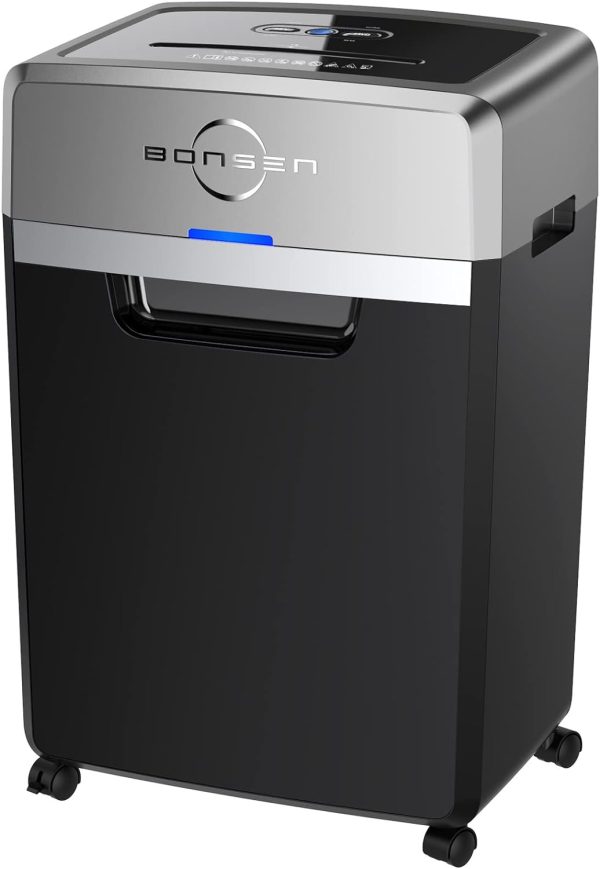 BONSEN Heavy Duty Paper Shredder, 24-Sheet Cross-Cut Shredder, 40-Min Continuous Running Time, Commercial Grade Shredder for Office, 9-Gallon Big Basket, 55dB Super Quiet, P-4 High Security (S3105)