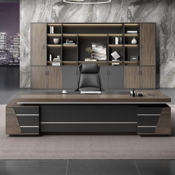 Modern Executive Business Desk, Large L-Shaped Office Computer Desks, Modern Writing Wood Desk Boss Table with Secure Drawer, Side Storage and Cord Management(110.2in) - Image 3