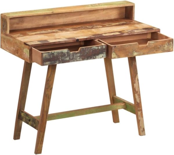 Desk - Rustic Vintage Writing Table Solid Reclaimed Wood Furniture for Office - Handcrafted Solid Wood Desk for Home or Workplace-Multicolour