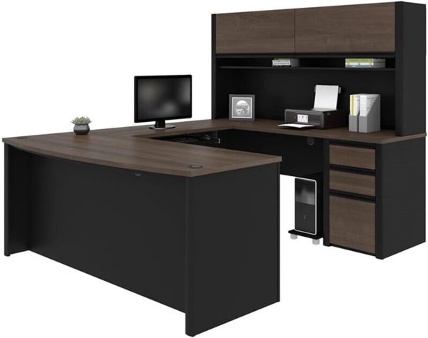 New Contemporary Black Storage 6 PC Wood Table U Shaped Computer Desk Hutch Furniture Corner Drawer Wood Storage Cabinet Shelves Home Office Workstation 92.6" L x 71.1" W x 65.9" H