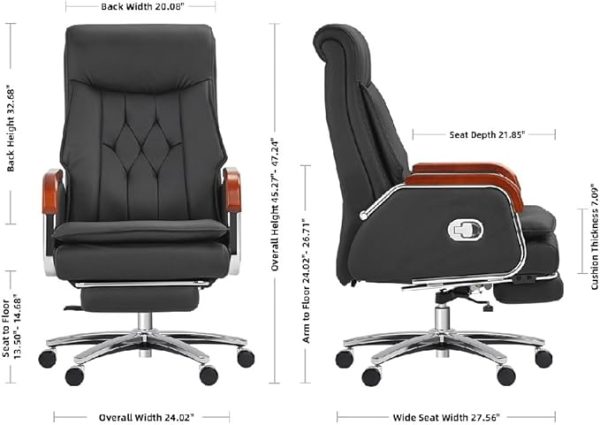 Leather Manager Executive Office Chair Ergonomic Home Chair Fully Reclinable - Image 3