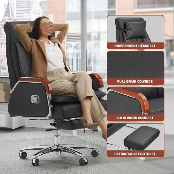 Leather Manager Executive Office Chair Ergonomic Home Chair Fully Reclinable - Image 4