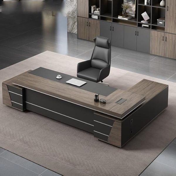 Modern Executive Business Desk, Large L-Shaped Office Computer Desks, Modern Writing Wood Desk Boss Table with Secure Drawer, Side Storage and Cord Management(110.2in) - Image 5