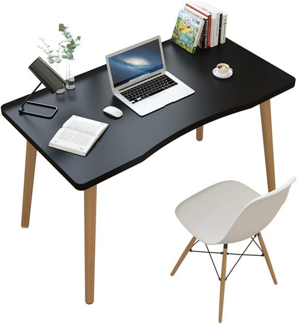 Writing Desk Modern Wood Writing Desk Small PC Laptop Desk with Ergonomic Arc Desk Top and Wood Legs Simple Home Bedroom Furniture PC Table Study Table (Color : Brass, Size : 80 * 50 * 73CM)