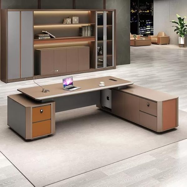 Modern Office 94.4In Computer Desk L-Shape Boss Business Table Home Office Furniture Executive Desks Wood Executive Desk with Side Storage Drawers and Cord Management, Without Chairs(94.4in)