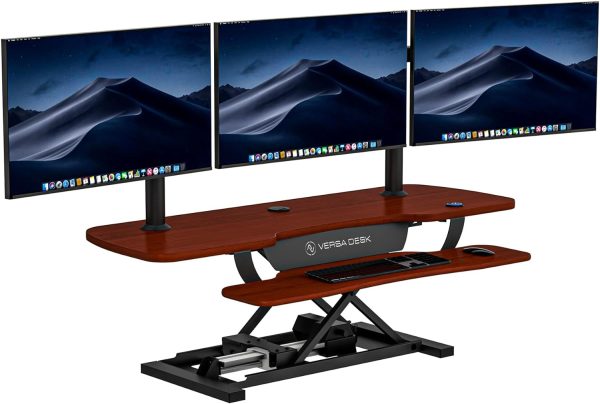 VERSADESK 48 Inch Electric Height Adjustable Ergonomic Desk Converter, PowerPro Height Standing Desk Riser, Keyboard Tray, Built-in USB Charging Port, Sit Stand Workstation, Hold 80 lbs, Cherry