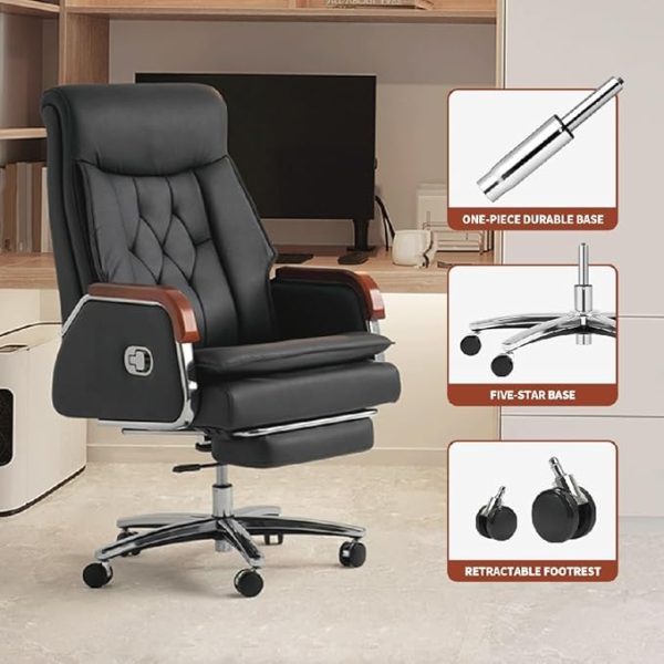 Leather Manager Executive Office Chair Ergonomic Home Chair Fully Reclinable - Image 5