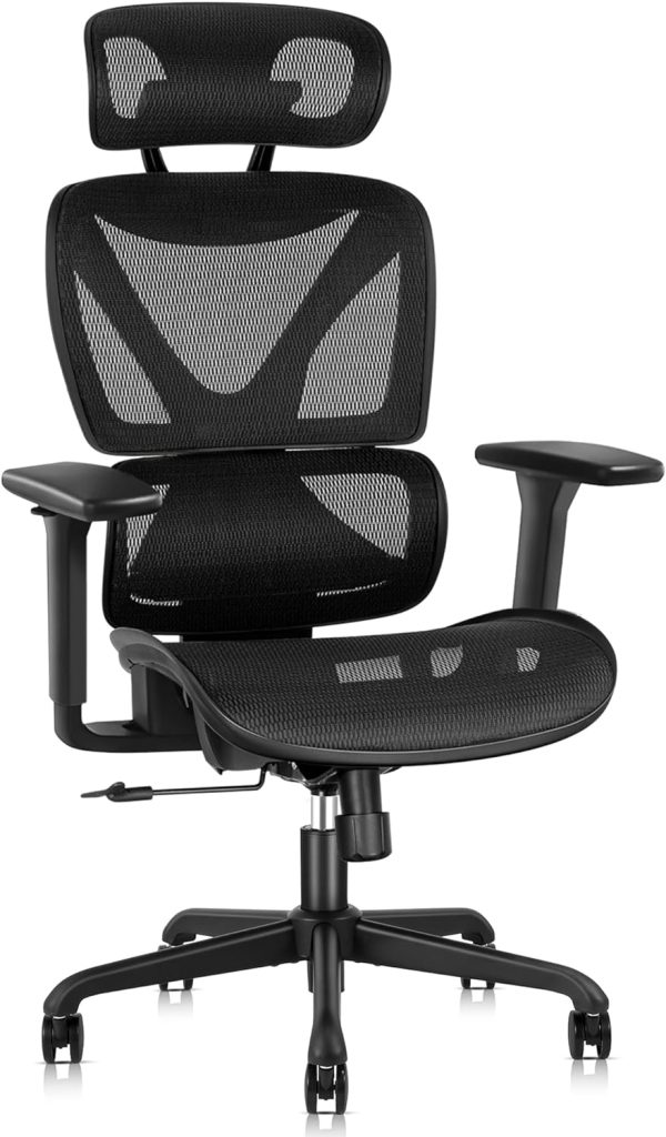 GABRYLLY Ergonomic Office Chair with Lumbar Support, Big and Tall Mesh Chairs with Adjustable 3D Arms, Headrest & Soft Seat, Large Desk Chair for Home Gaming,Black