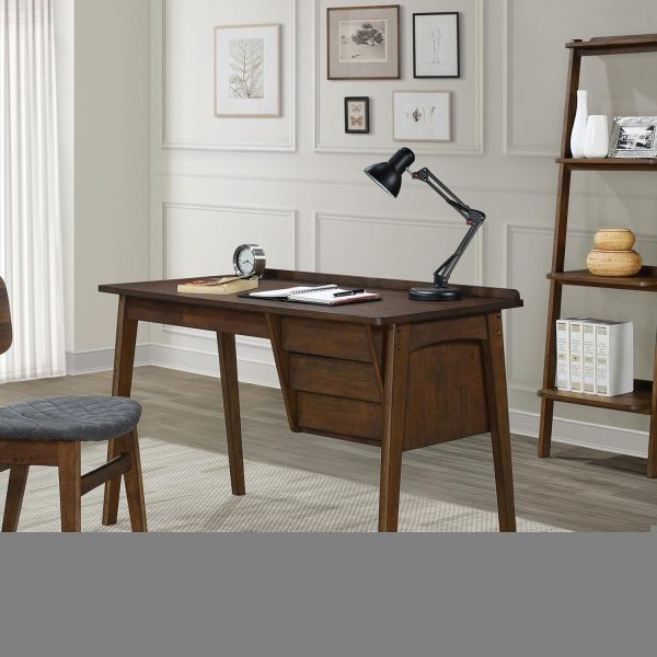 Modern Contemporary Solid Rubber Wood 1Pc Writing Desk of 3X Drawers and Wood Framed Chair Gray Walnut Finish Furniture