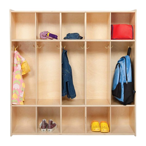 Contender 5 Section Coat Locker with Cubbies, Wooden Backpack Storage Organizer with Coat Hooks and Cubby Storage Organizer Cubes for Kids, Daycare, Classroom