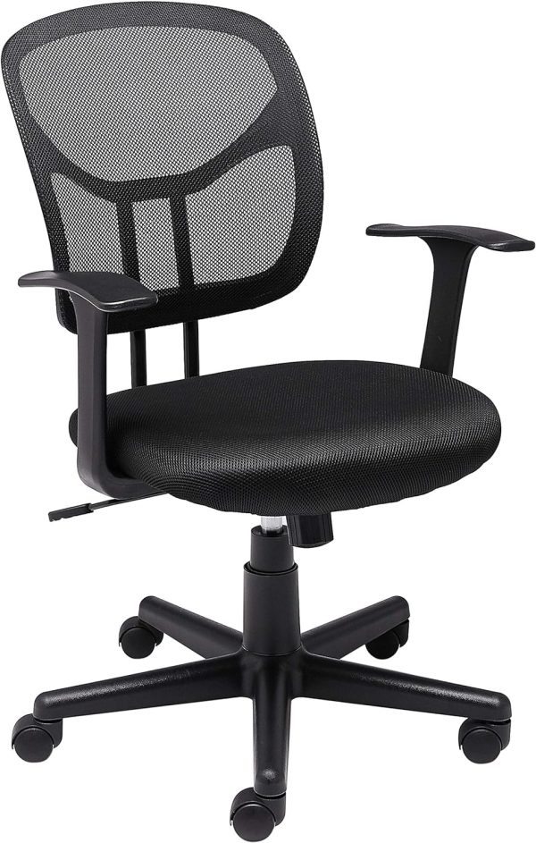 Amazon Basics Mesh Mid-Back Adjustable-Height 360-Degree Swivel Office Desk Chair with Armrests and Lumbar Support, Black