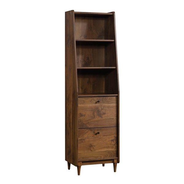 3 Shelf Narrow Bookcase with 2 Drawers, Vintage Walnut Finish - Image 9