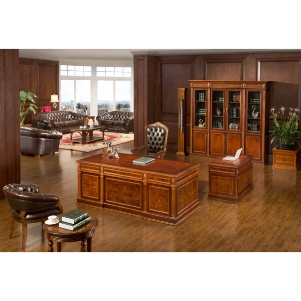 4 Piece Solid Wood Rectangular Executive Desk Office Set with Chair - Image 3