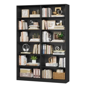 74.3″H X 47.2″W Wood Double 6-Tier Standard Bookcase