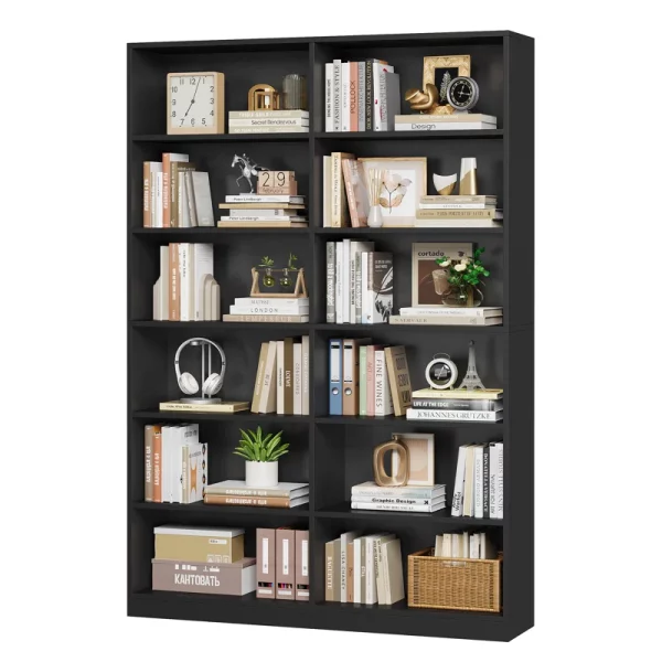 74.3"H X 47.2"W Wood Double 6-Tier Standard Bookcase