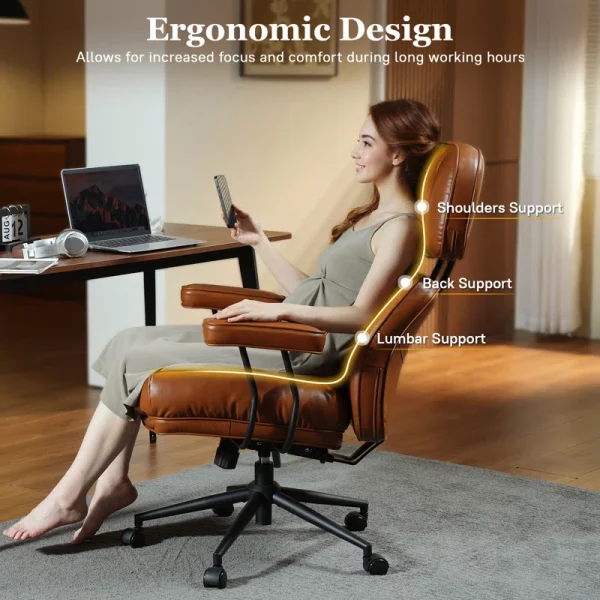 Albaugh Ergonomic Home Office Chair with Headrest, Large Executive Chair for Heavy Duty People, Mid-Century Big and Tall Lether Chair with Lumbar Support, Computer Desk Task Chair for Home - Image 6