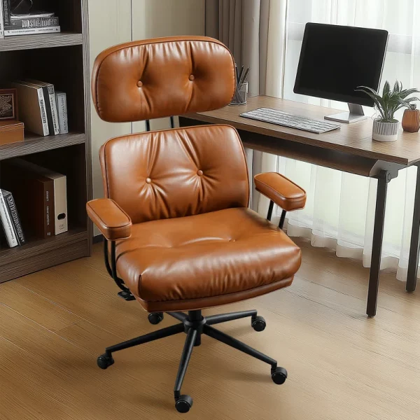 Albaugh Ergonomic Home Office Chair with Headrest, Large Executive Chair for Heavy Duty People, Mid-Century Big and Tall Lether Chair with Lumbar Support, Computer Desk Task Chair for Home