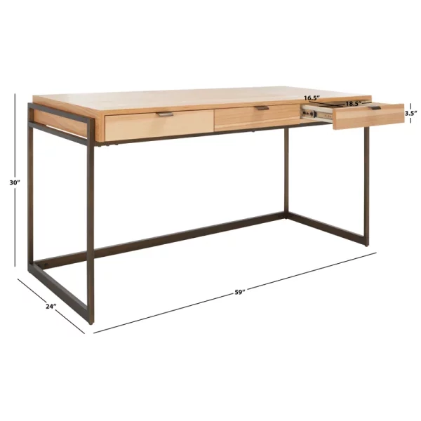 Ariquer Solid Wood Top Metal Base Writing Desk - Image 4