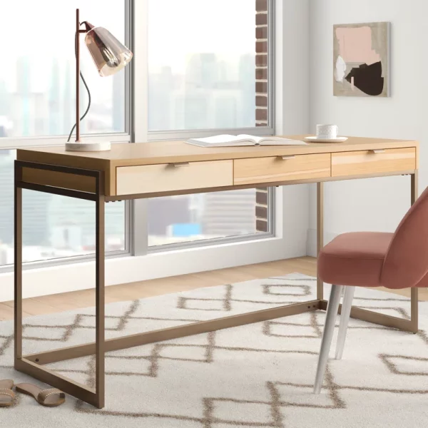 Ariquer Solid Wood Top Metal Base Writing Desk